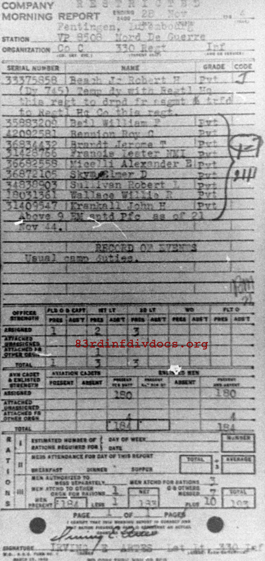 Morning report C Co, 1944-11-28, page 1 Morning report