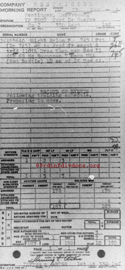 Morning report C Co, 1944-11-29, page 1 Morning report