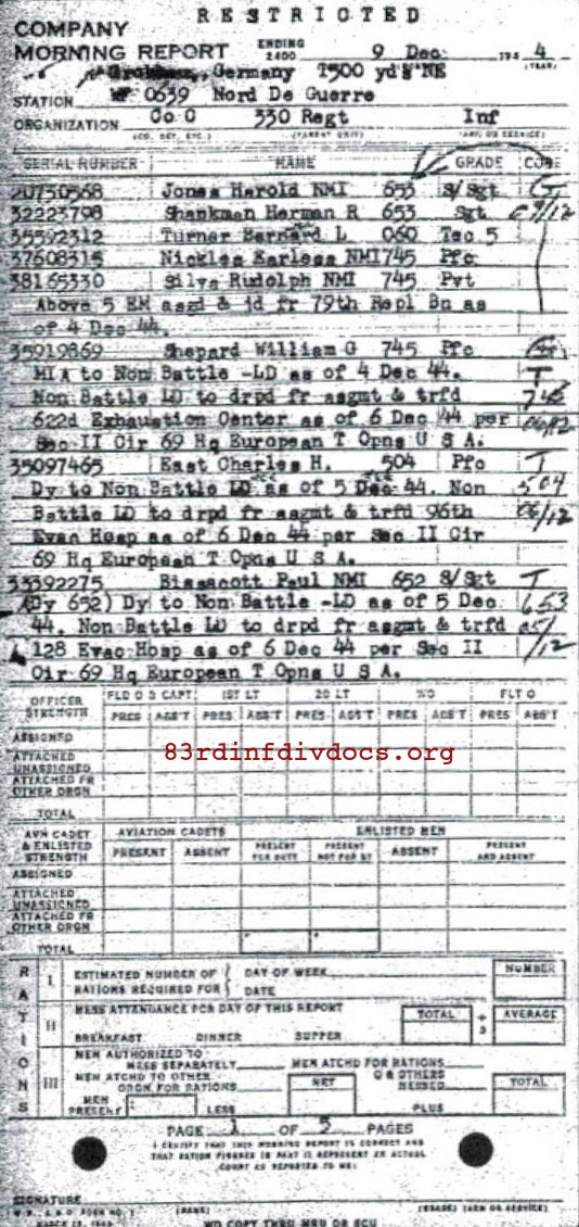 Morning report C Co, 1944-12-09, page 1 Morning report