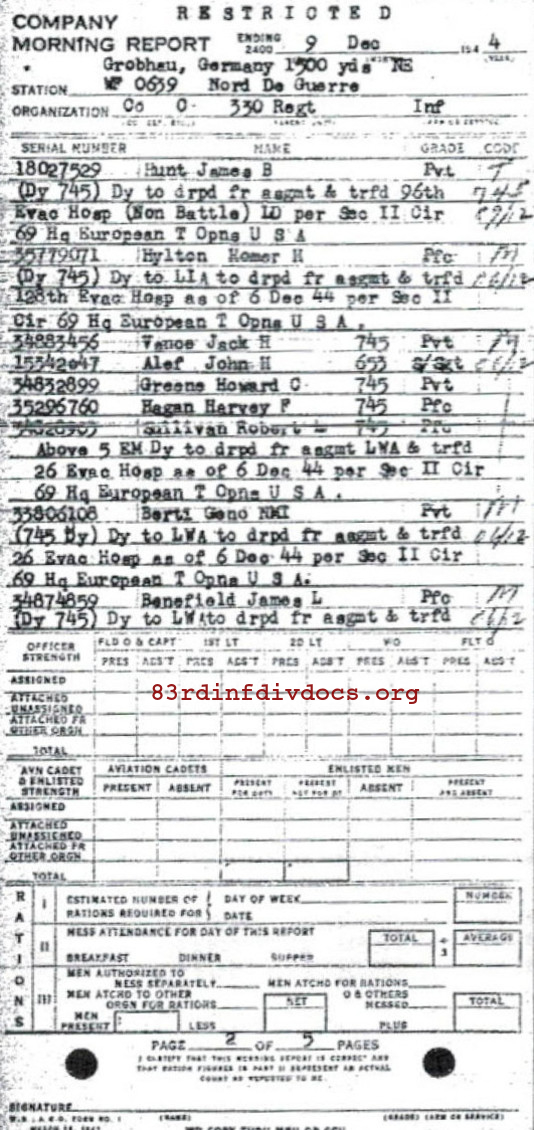 Morning report C Co, 1944-12-09, page 2 Morning report