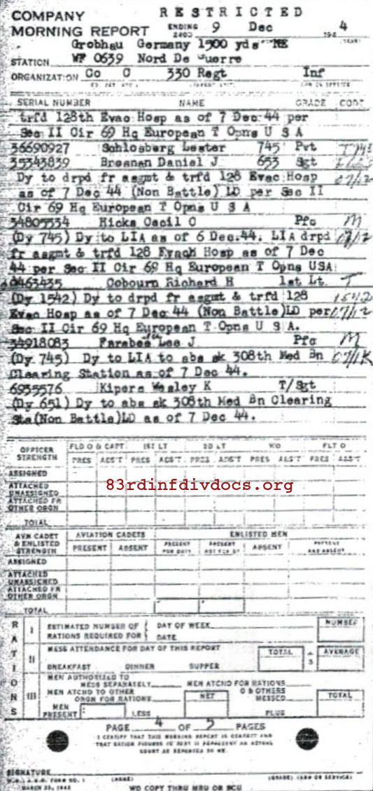 Morning report C Co, 1944-12-09, page 4 Morning report