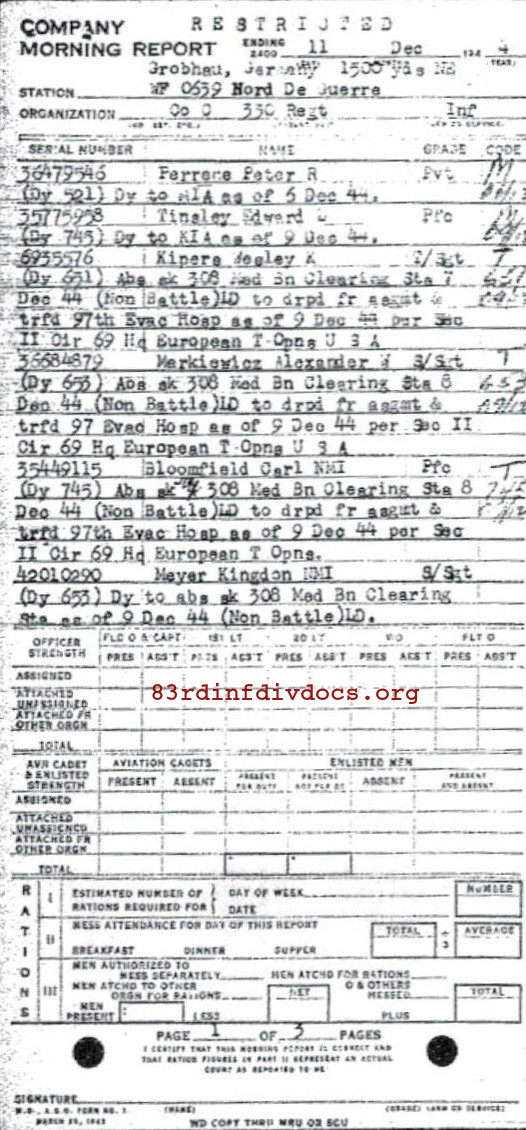 Morning report C Co, 1944-12-11, page 1 Morning report