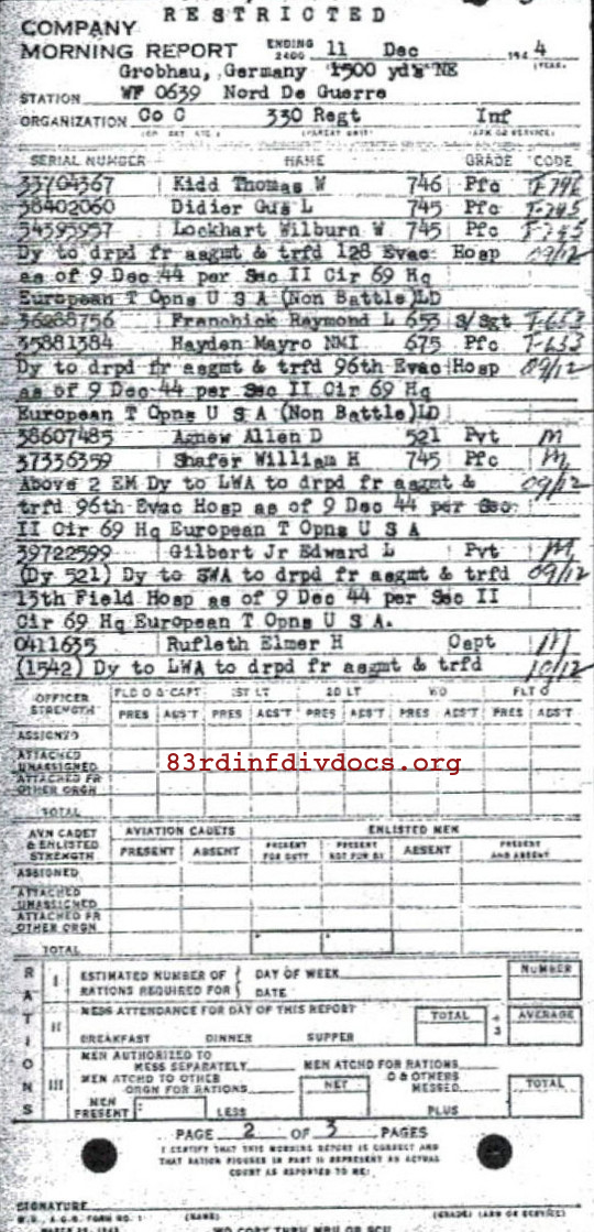 Morning report C Co, 1944-12-11, page 2 Morning report