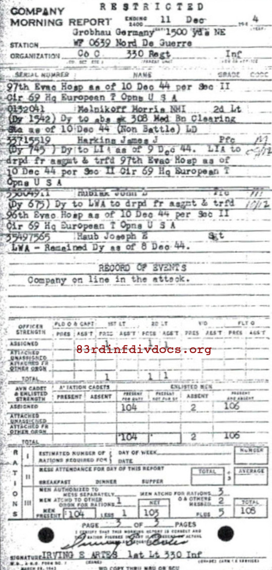 Morning report C Co, 1944-12-11, page 3 Morning report