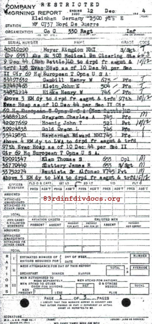 Morning report C Co, 1944-12-12, page 1 Morning report