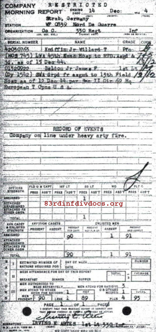 Morning report C Co, 1944-12-14, page 1 Morning report