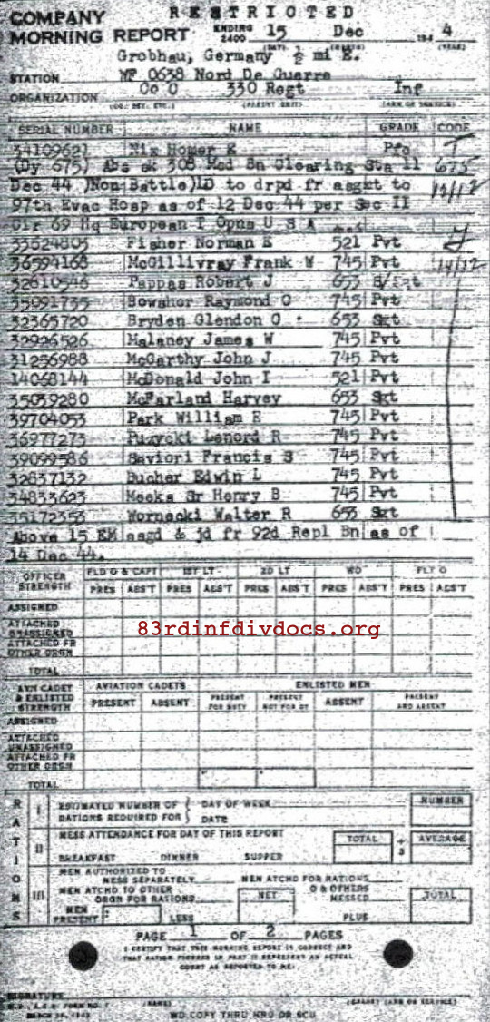 Morning report C Co, 1944-12-15, page 1 Morning report