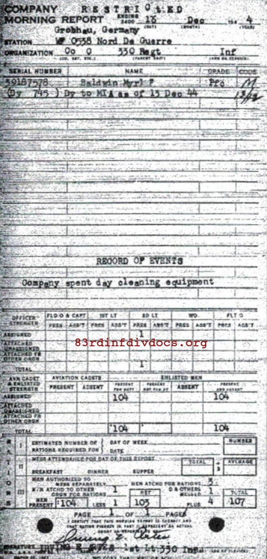 Morning report C Co, 1944-12-16, page 1 Morning report