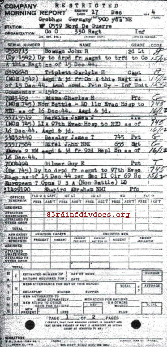 Morning report C Co, 1944-12-17, page 1 Morning report