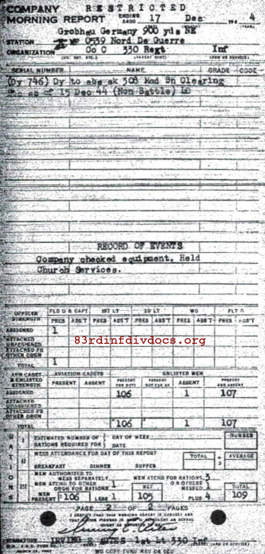 Morning report C Co, 1944-12-17, page 2 Morning report
