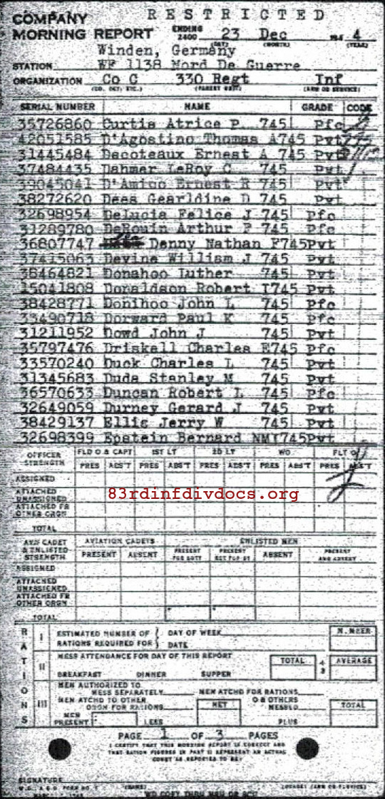 Morning report C Co, 1944-12-23, page 1 Morning report