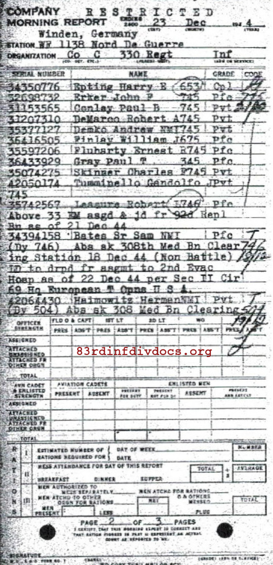 Morning report C Co, 1944-12-23, page 2 Morning report