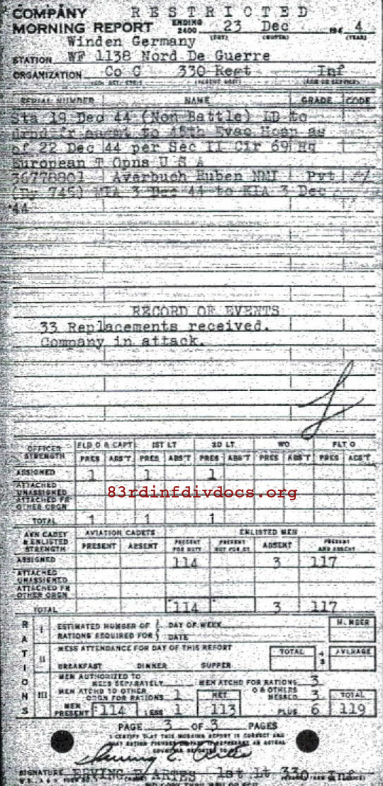 Morning report C Co, 1944-12-23, page 3 Morning report