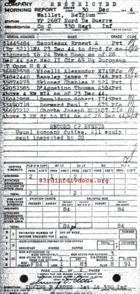 Morning report C Co, 1944-12-30, page 2 Morning report