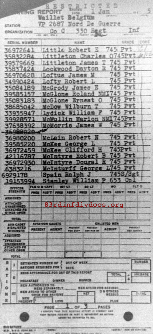 Morning report C Co, 1945-01-01, page 1 Morning report