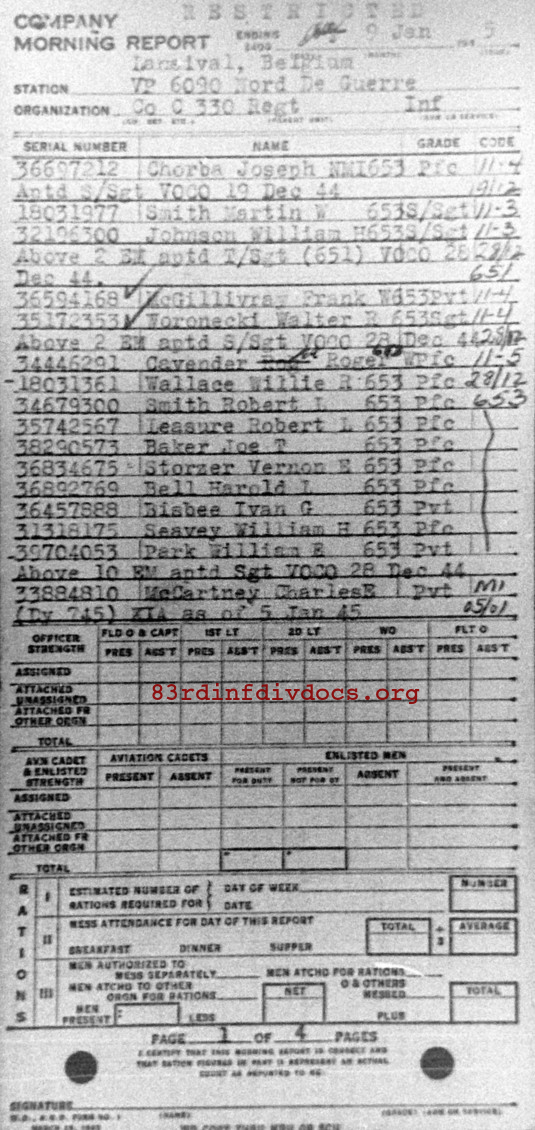 Morning report C Co, 1945-01-09, page 1 Morning report