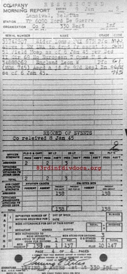 Morning report C Co, 1945-01-09, page 4 Morning report