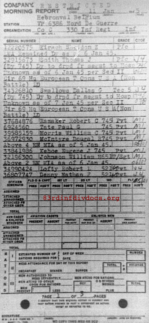 Morning report C Co, 1945-01-11, page 1 Morning report