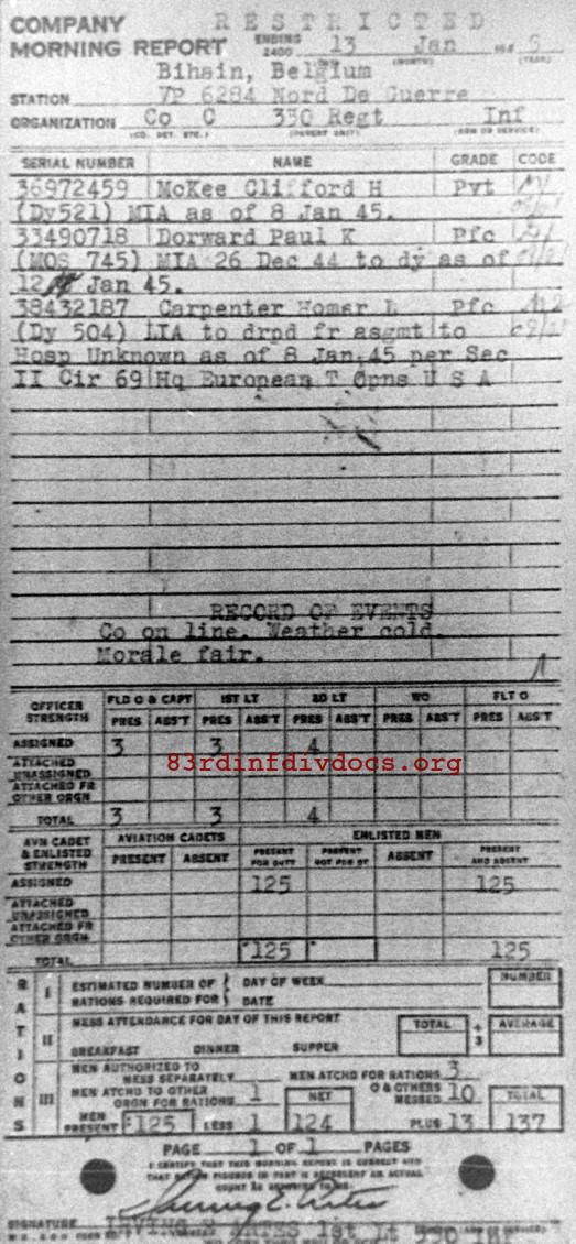 Morning report C Co, 1945-01-13, page 1 Morning report