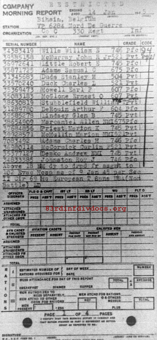 Morning report C Co, 1945-01-14, page 1 Morning report