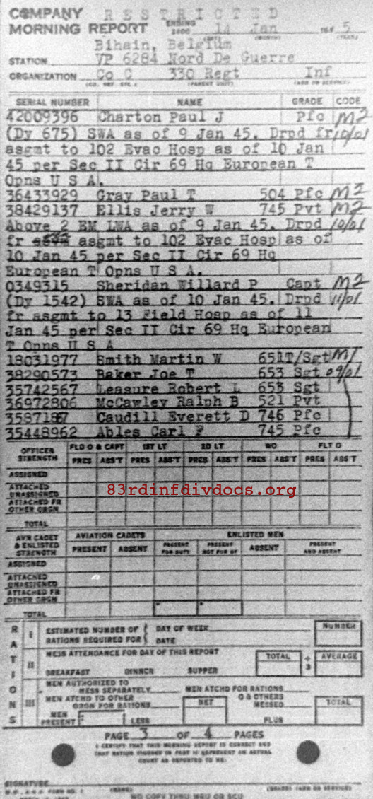 Morning report C Co, 1945-01-14, page 3 Morning report