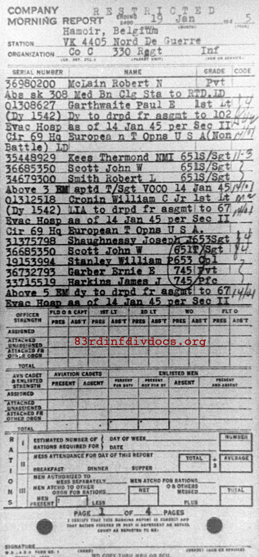 Morning report C Co, 1945-01-19, page 1 Morning report