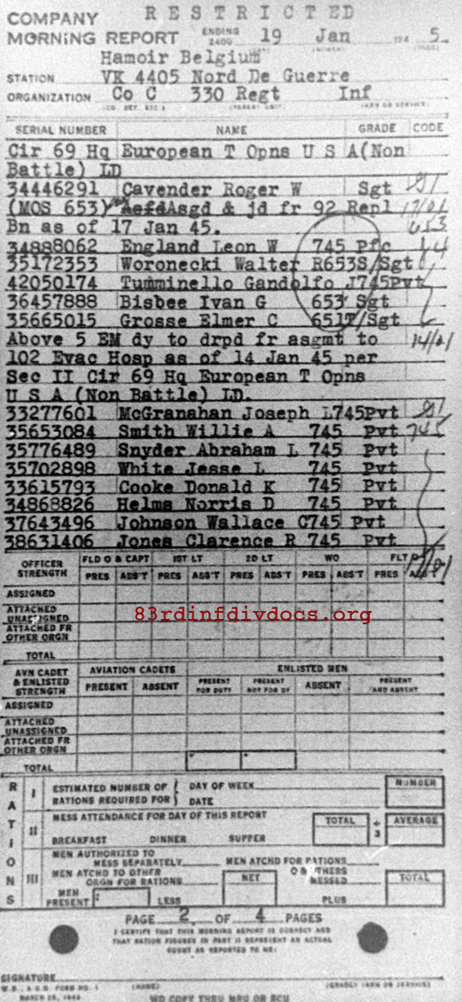 Morning report C Co, 1945-01-19, page 2 Morning report