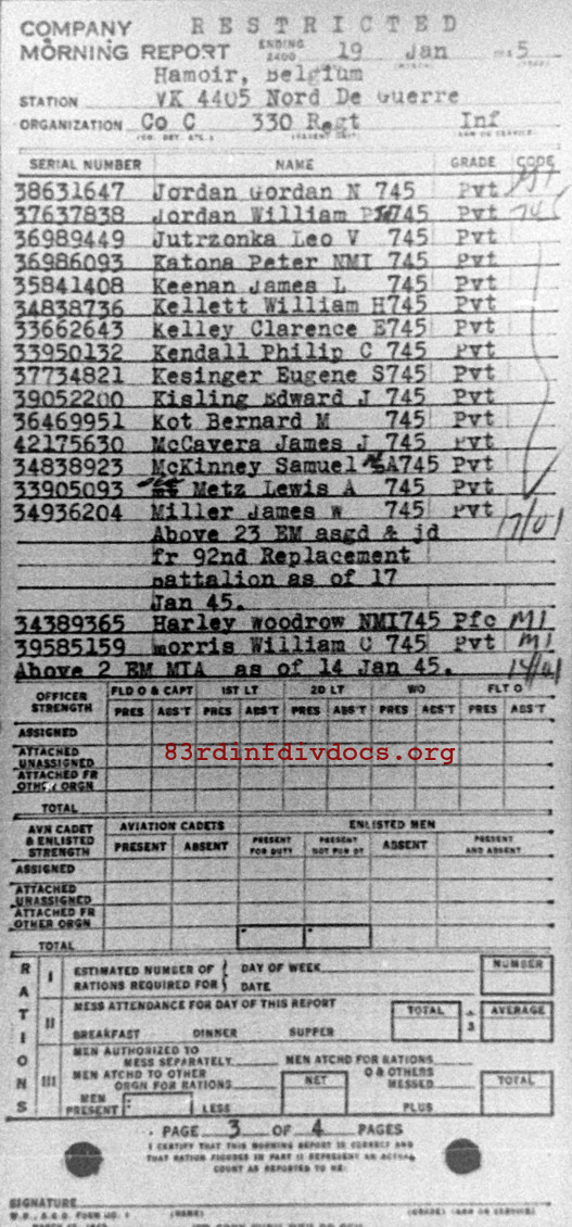 Morning report C Co, 1945-01-19, page 3 Morning report