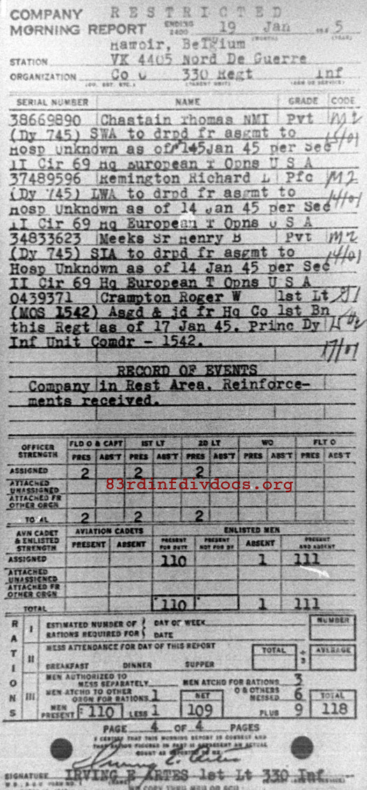 Morning report C Co, 1945-01-19, page 4 Morning report