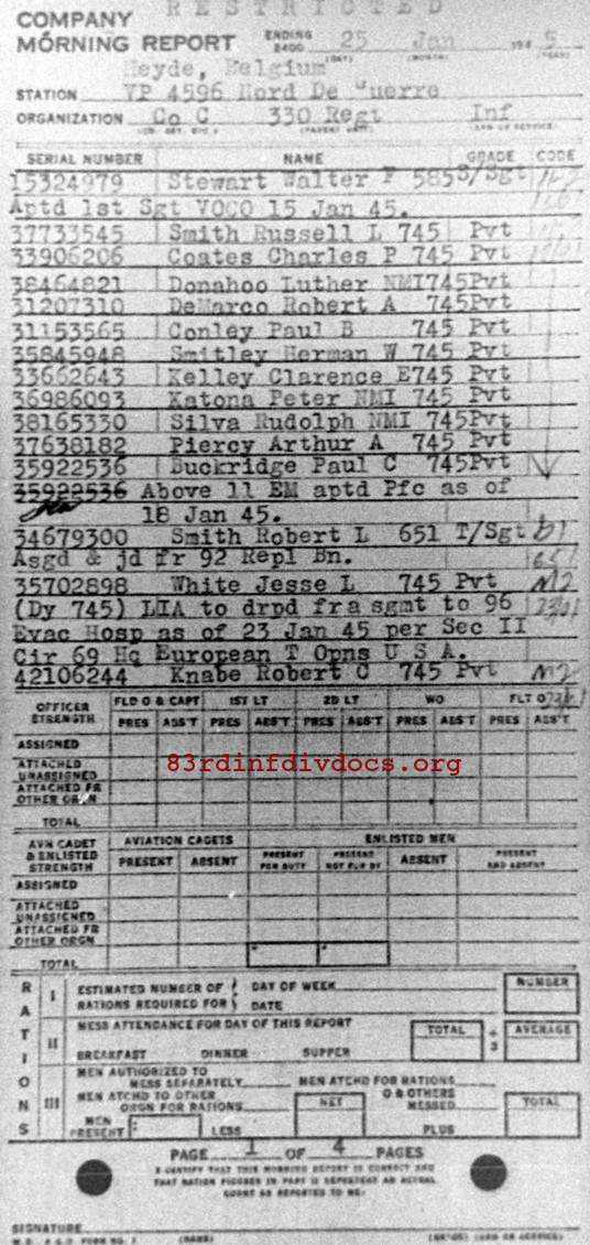 Morning report C Co, 1945-01-25, page 1 Morning report