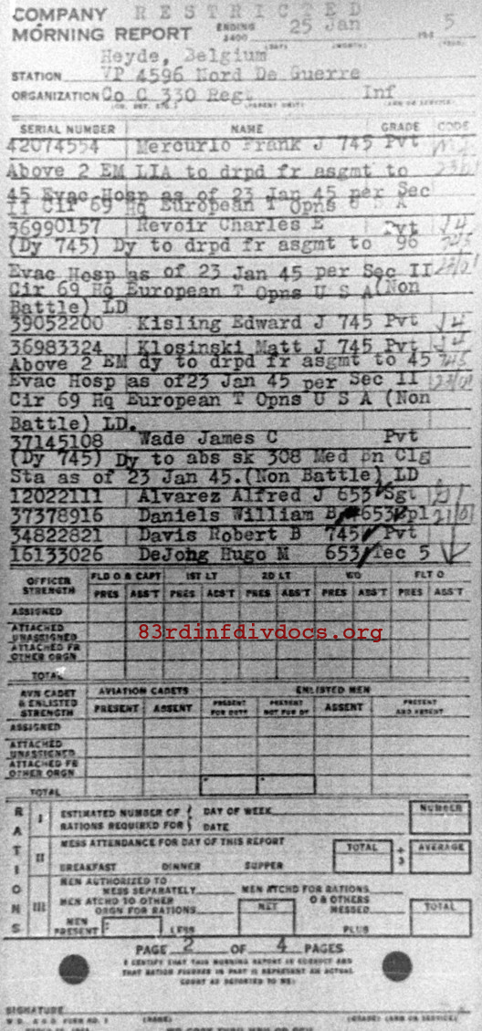 Morning report C Co, 1945-01-25, page 2 Morning report