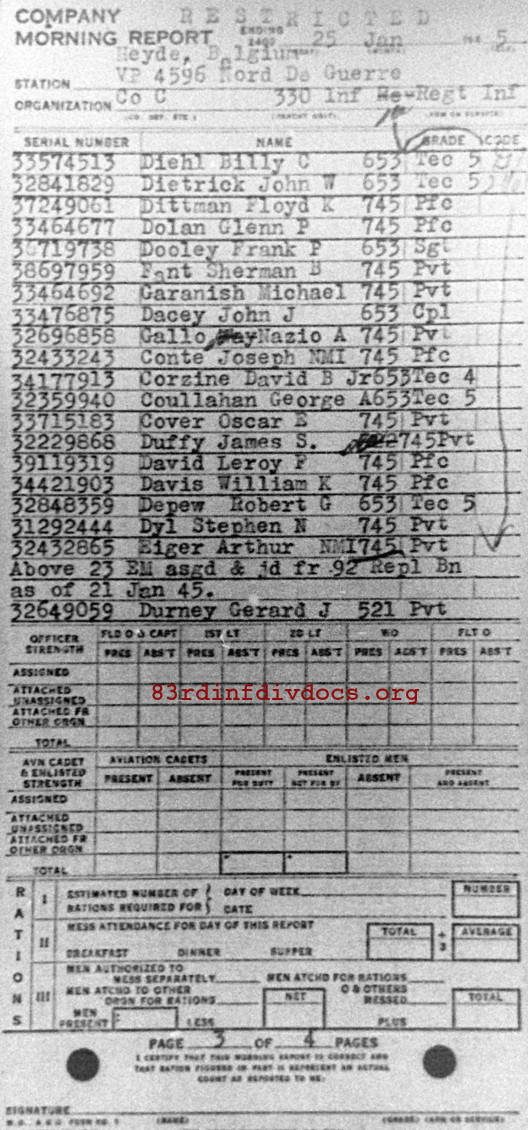 Morning report C Co, 1945-01-25, page 3 Morning report