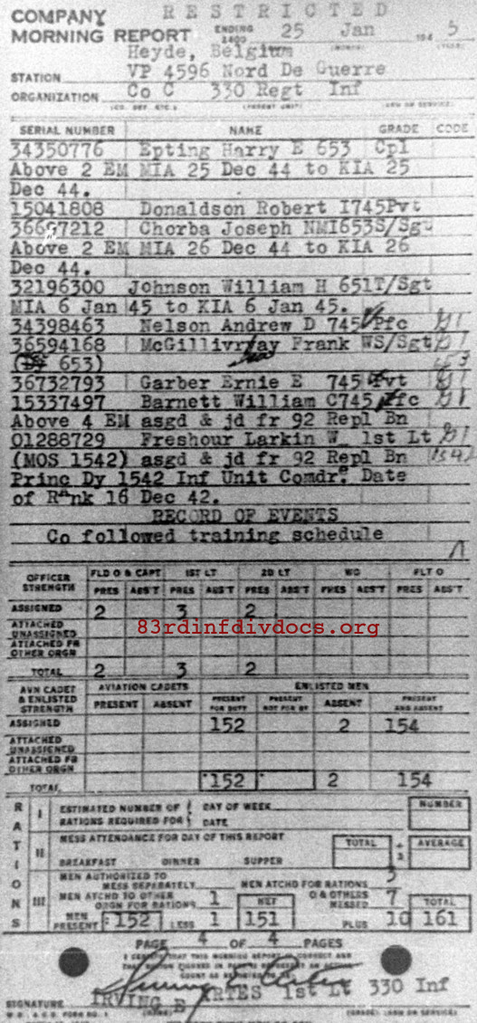 Morning report C Co, 1945-01-25, page 4 Morning report