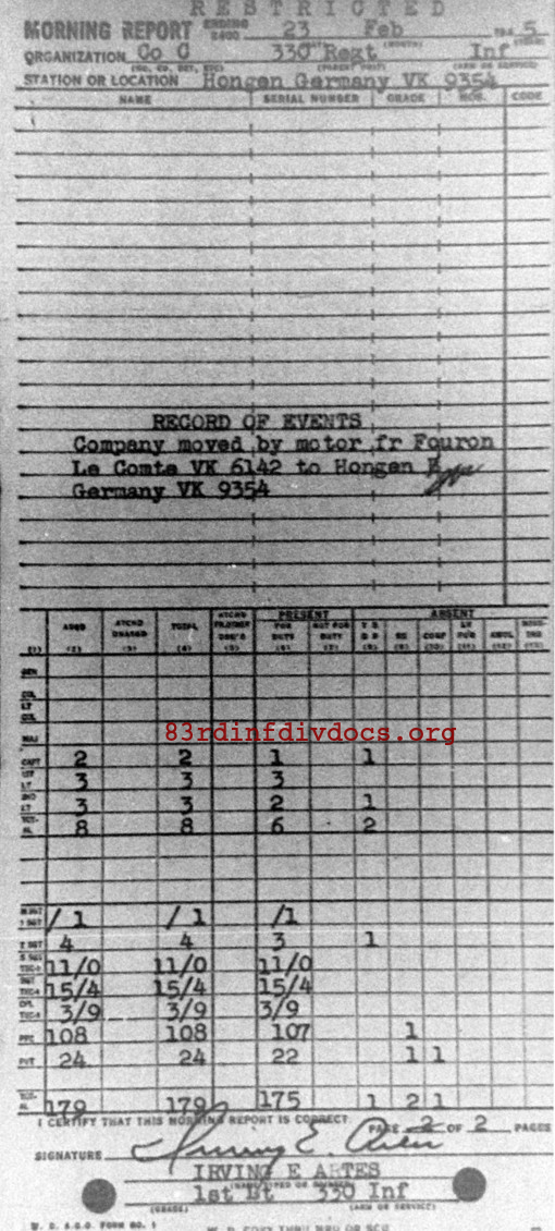 Morning report C Co, 1945-02-23, page 2 Morning report