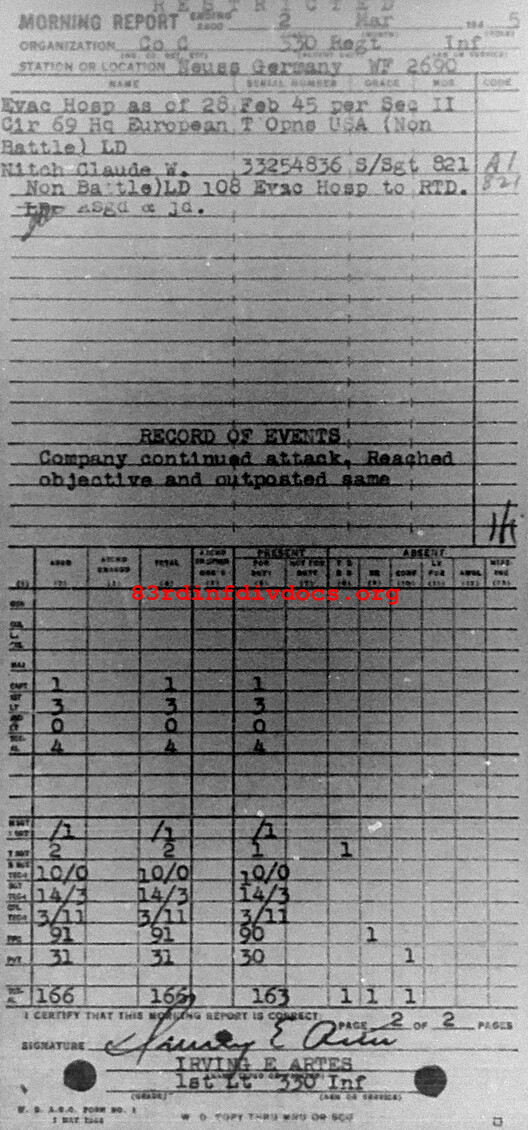 Morning report C Co, 1945-03-02, page 2 Morning report