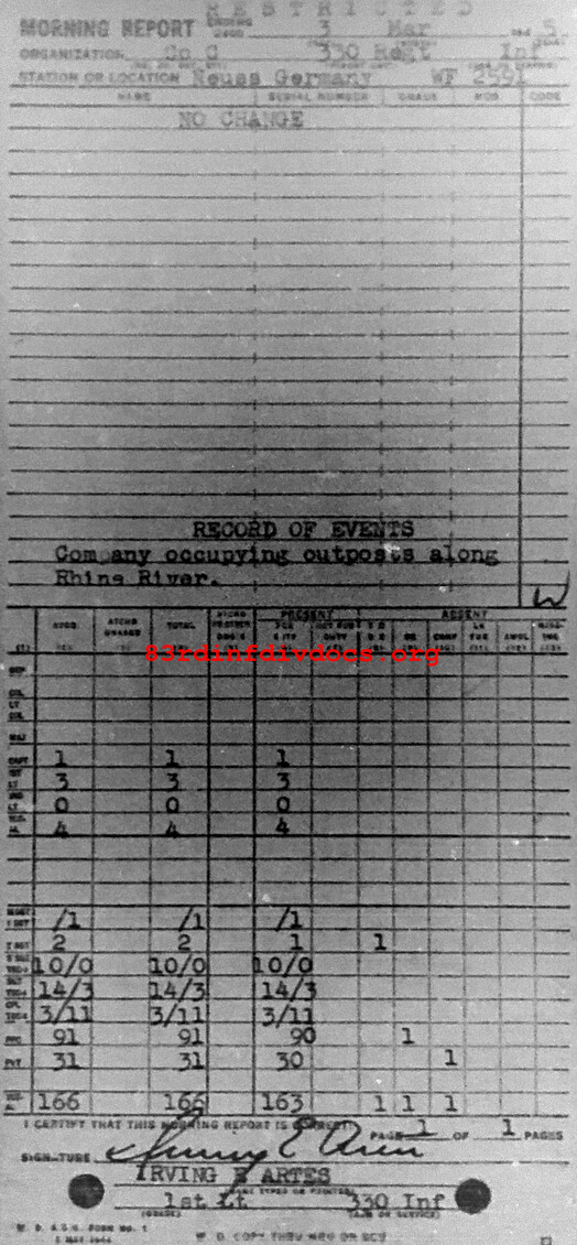 Morning report C Co, 1945-03-03, page 1 Morning report