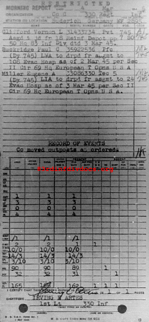 Morning report C Co, 1945-03-04, page 1 Morning report
