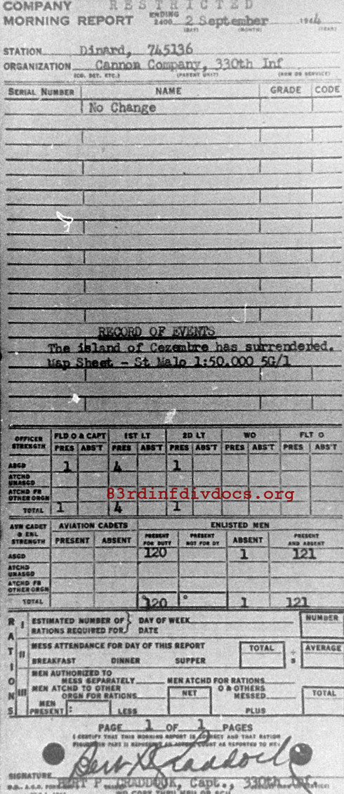 Morning report CANCO Co, 1944-09-02, page 1 Morning report
