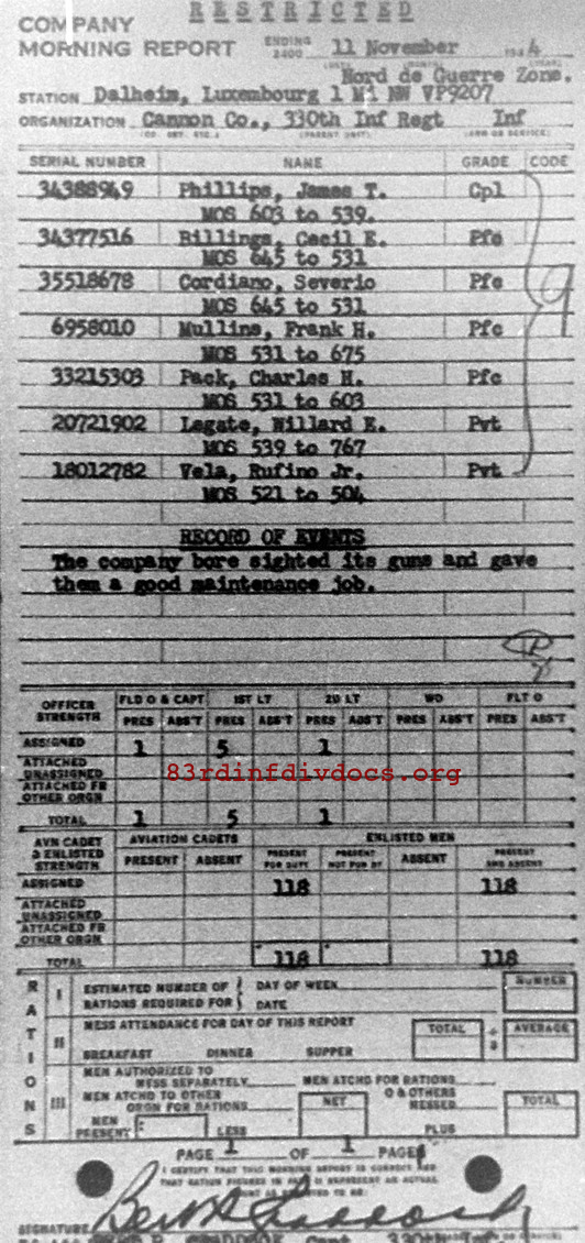 Morning report CANCO Co, 1944-11-11, page 1 Morning report