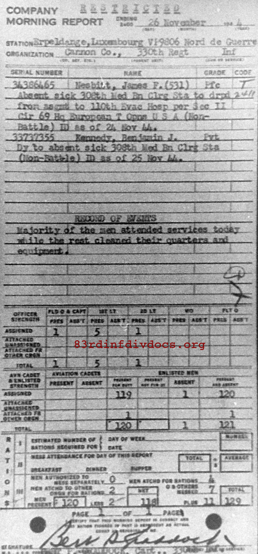 Morning report CANCO Co, 1944-11-26, page 1 Morning report