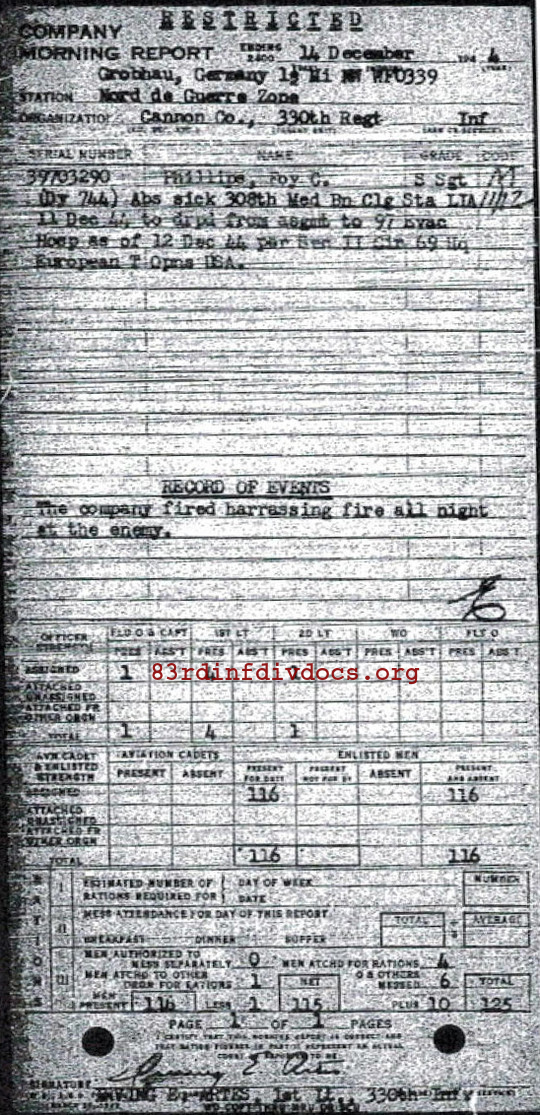 Morning report CANCO Co, 1944-12-14, page 1 Morning report