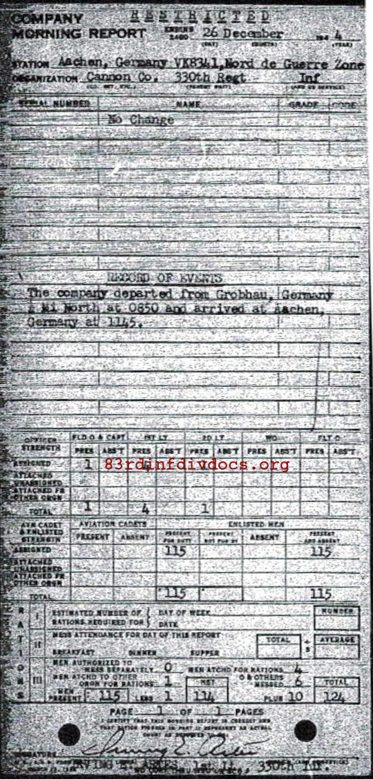 Morning report CANCO Co, 1944-12-26, page 1 Morning report