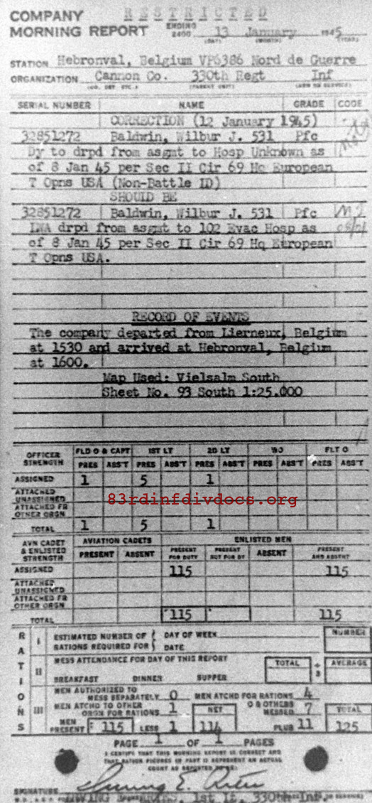 Morning report CANCO Co, 1945-01-13, page 1 Morning report