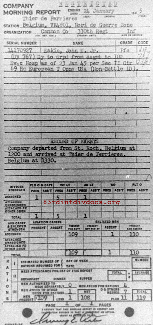 Morning report CANCO Co, 1945-01-24, page 1 Morning report