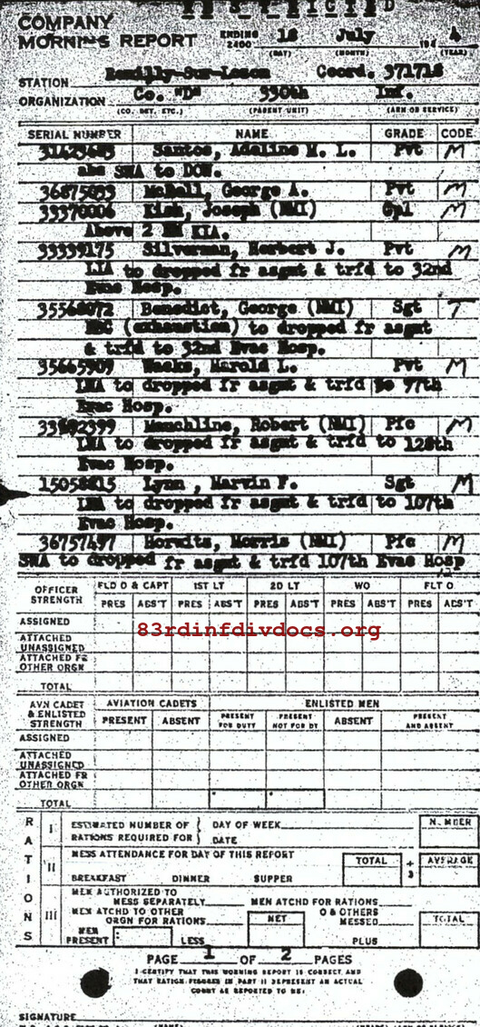 Morning report D Co, 1944-07-18, page 1 Morning report