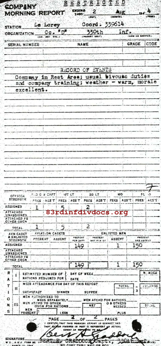 Morning report D Co, 1944-08-02, page 2 Morning report