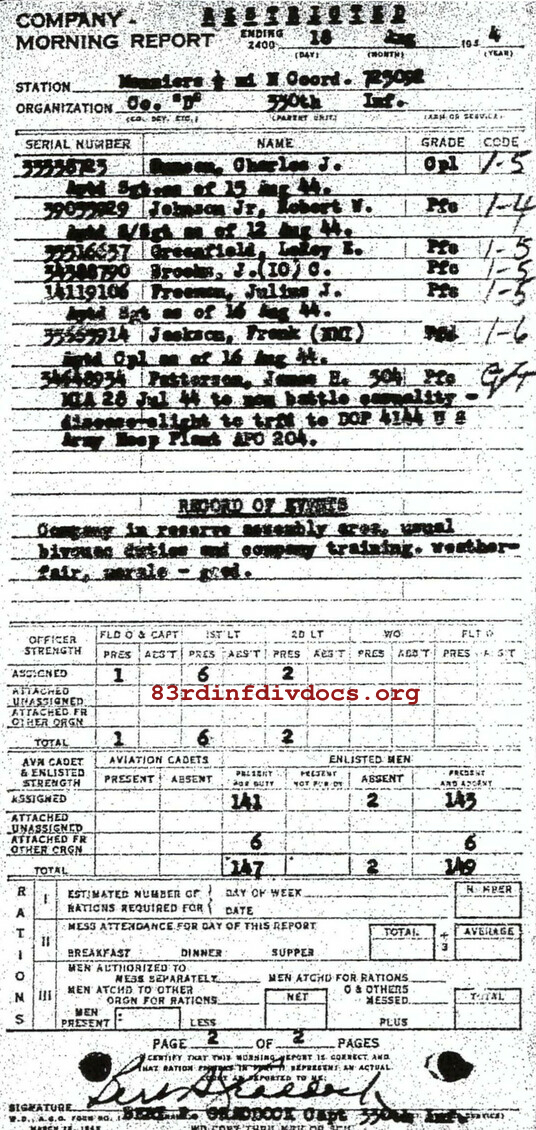 Morning report D Co, 1944-08-18, page 2 Morning report