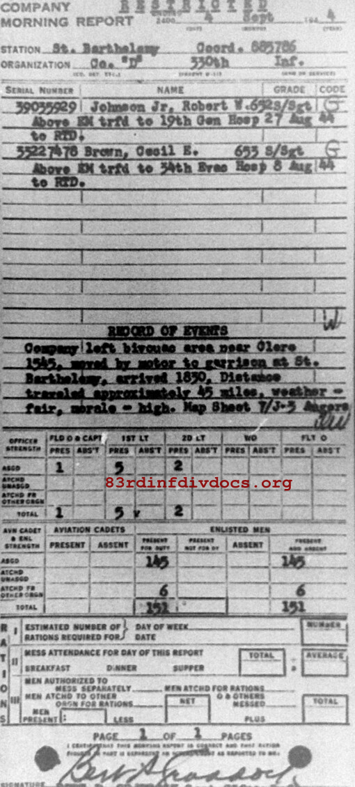 Morning report D Co, 1944-09-04, page 1 Morning report
