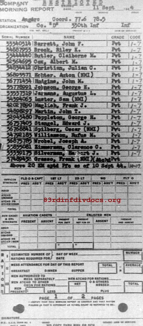 Morning report D Co, 1944-09-11, page 1 Morning report