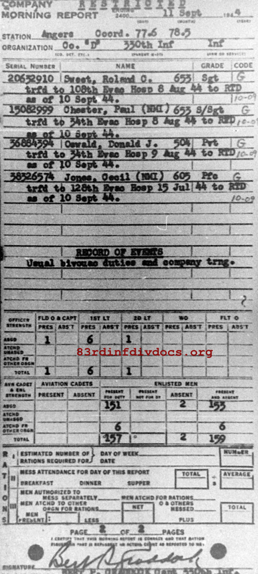 Morning report D Co, 1944-09-11, page 2 Morning report